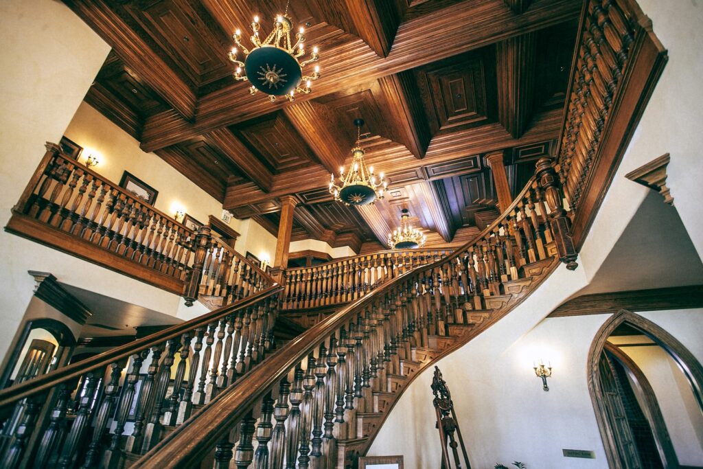 Interior view of a grand staircase in a historic home